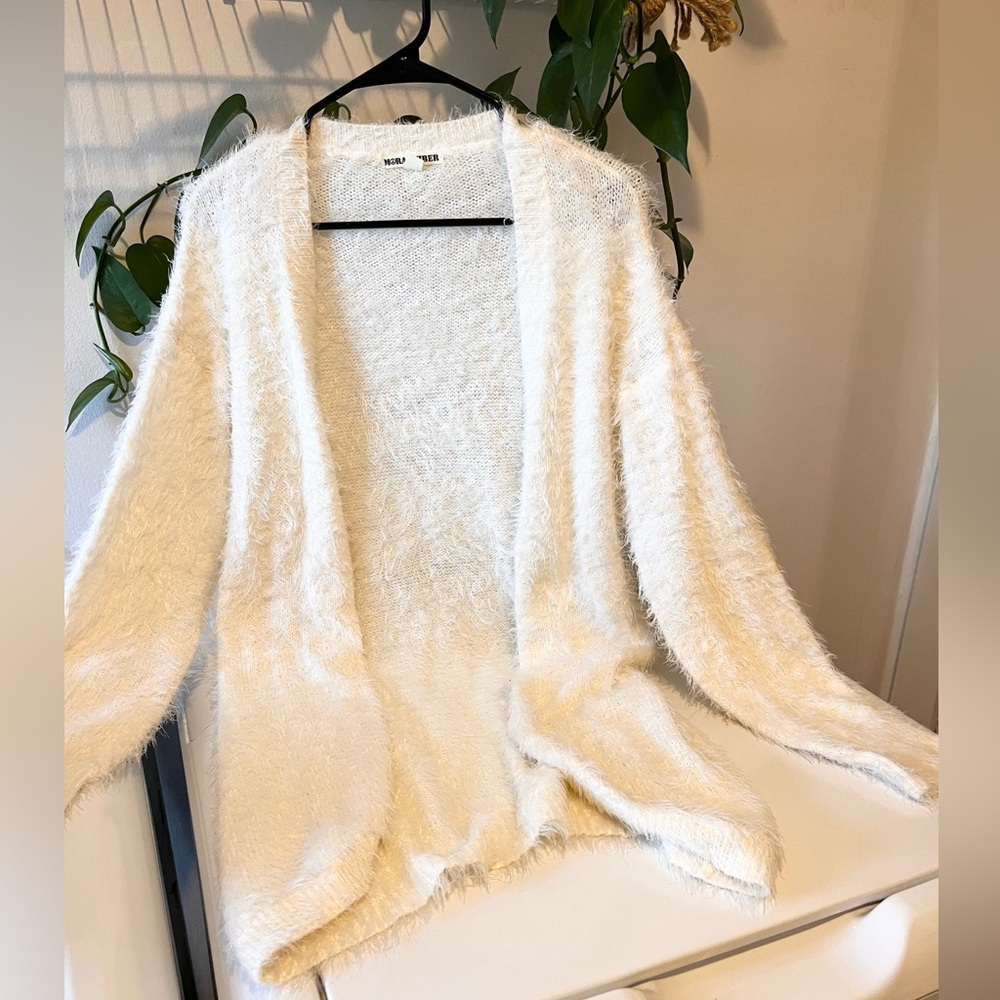 White Furry Long Sleeve Cardigan Jacket